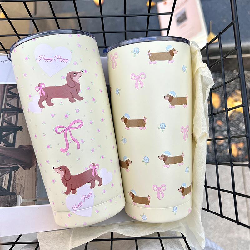 Cute Korean Thermos Cup Tumbler For Coffee Tea Beer Juice 550ml Kawaii Sainless Steel With Straw Thermal Cup Water Bottle Gift