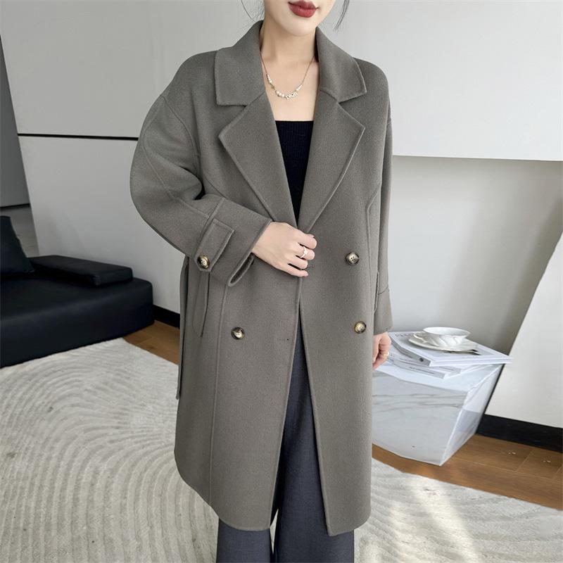 

Женское новое осенне-зимнее приталенное двустороннее шерстяное пальто - Очень длинное модное с лацканами в стиле костюма 100% шерсть XL (suitable for 135-155 jin)