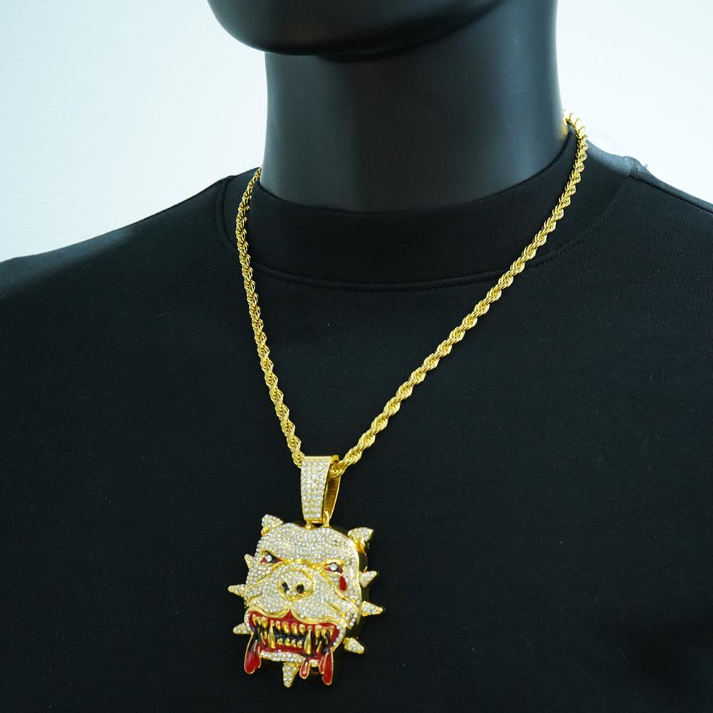 

Trendy Bulldog Pendant with 5mm Rope Chain - Hip Hop Men s Necklace
