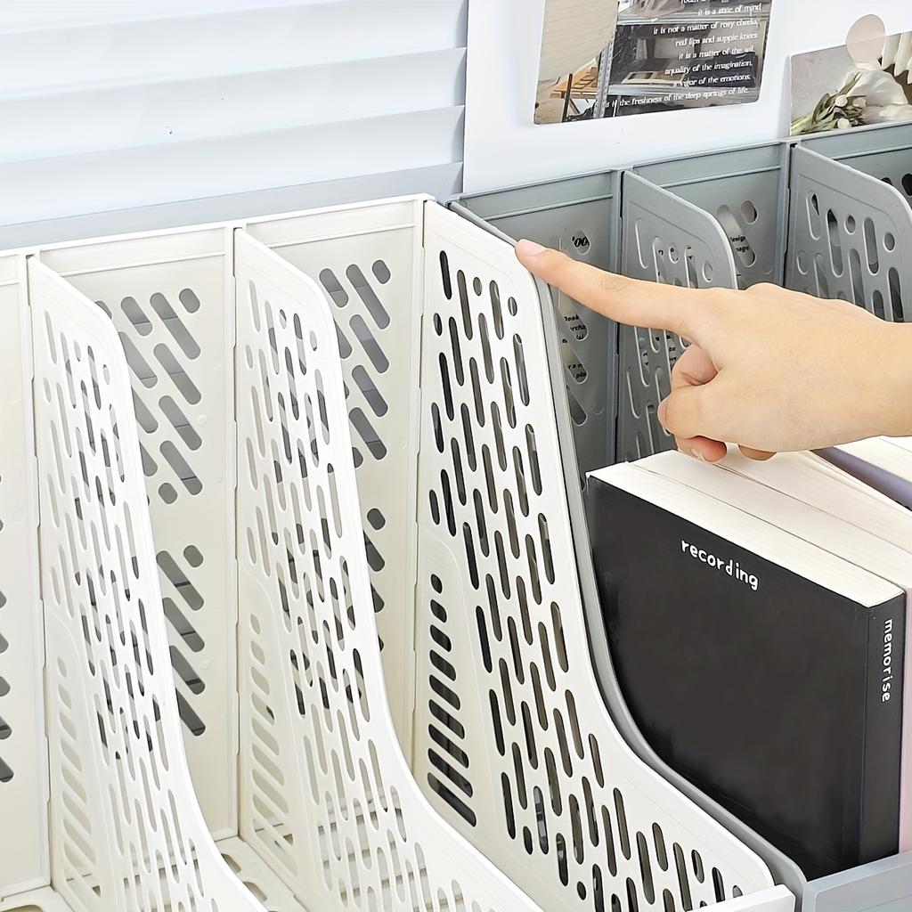 Creative Four-Section Desktop File Organizer, A4 Document Holder, Bookend Pen Holder, Office File Storage and Sorting Rack
