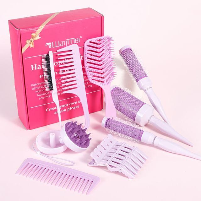 

Gizmi - Set of 14: Hair Brush + Hair Comb + Styling Hair Clip + Head Scalp Massager (Various Designs) Set of 14 - Purple
