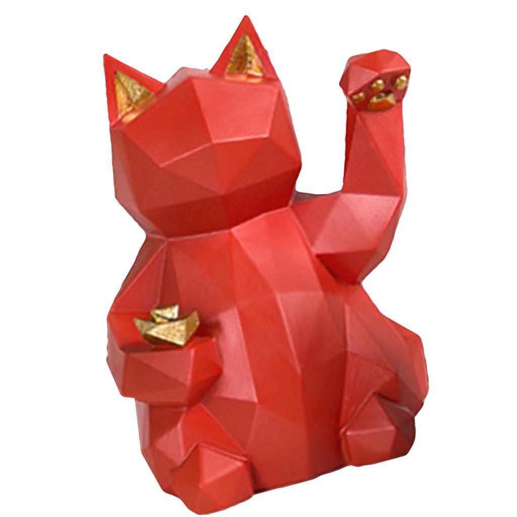 Figurka Kot Szczęścia Styl Geometryczny Żywica Ekologiczna Jaskrawoczerwona Figurka Maneki Neko na Stół
