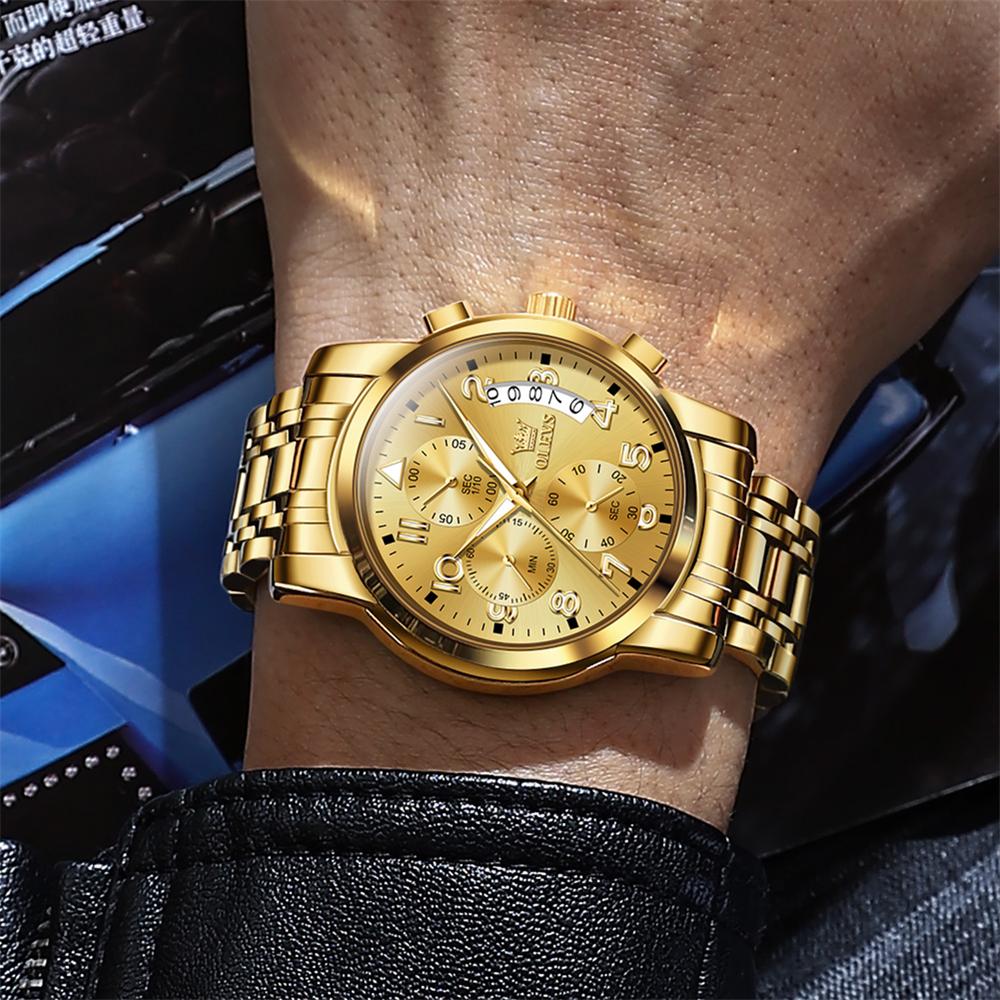 Analog Watch Men Luxury Golden Quartz Wristwatch Stainless Steel Waterproof Watches Luminous Relogio Masculino