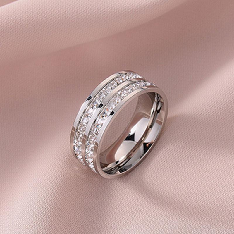 Titanium Steel Ring Rose Gold Zircon Couple Open Adjustable Finger Ring Fashion Jewelry