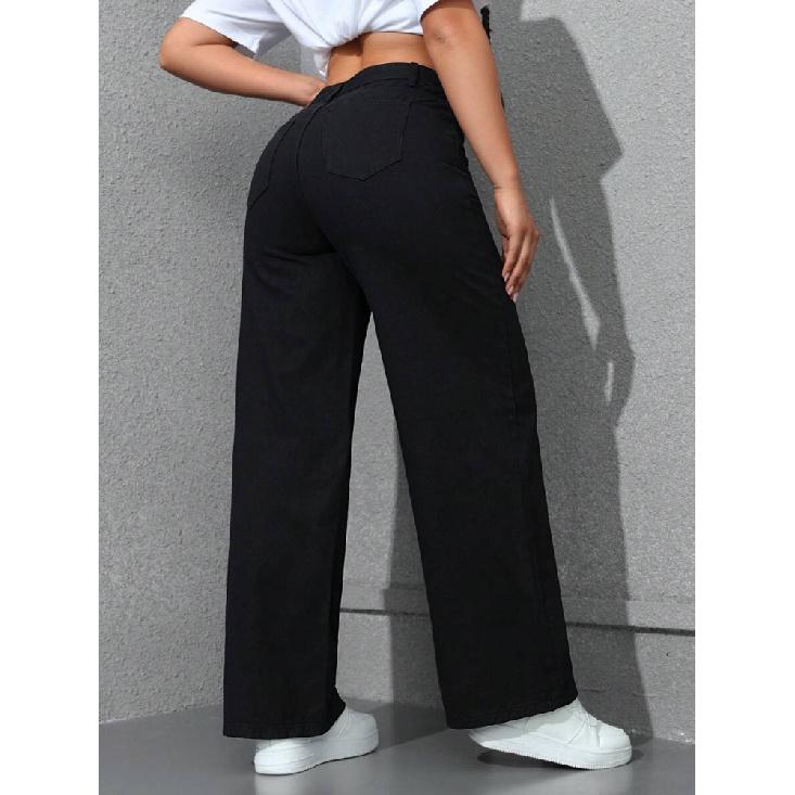 Jeans Women Vintage Wide Leg Pants Denims High Waist Washed Distressed Basics Straight Trousers Streetwear Floor Length