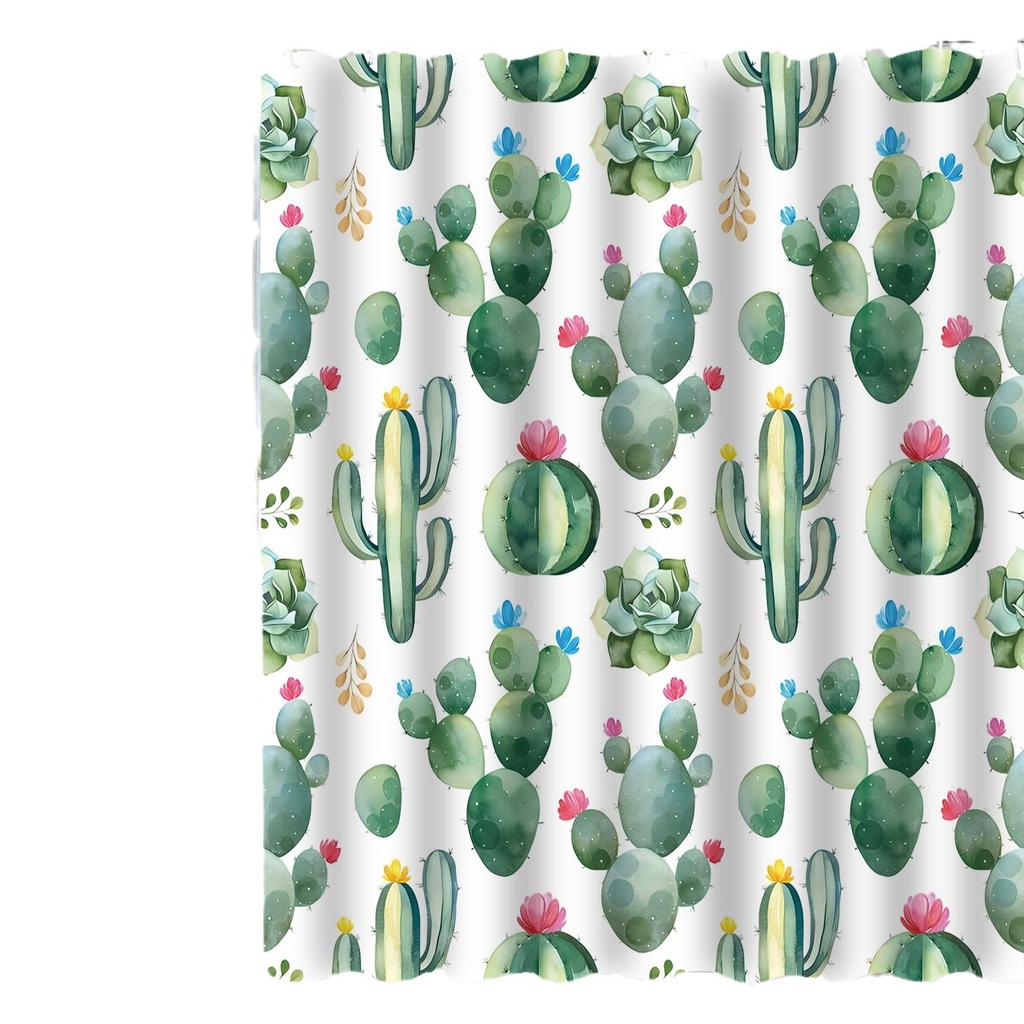 Shower Curtain Waterproof and Mildew-proof Digital Printing Cactus Bath Shower Curtain Bathroom Partition Curtain Free Punching