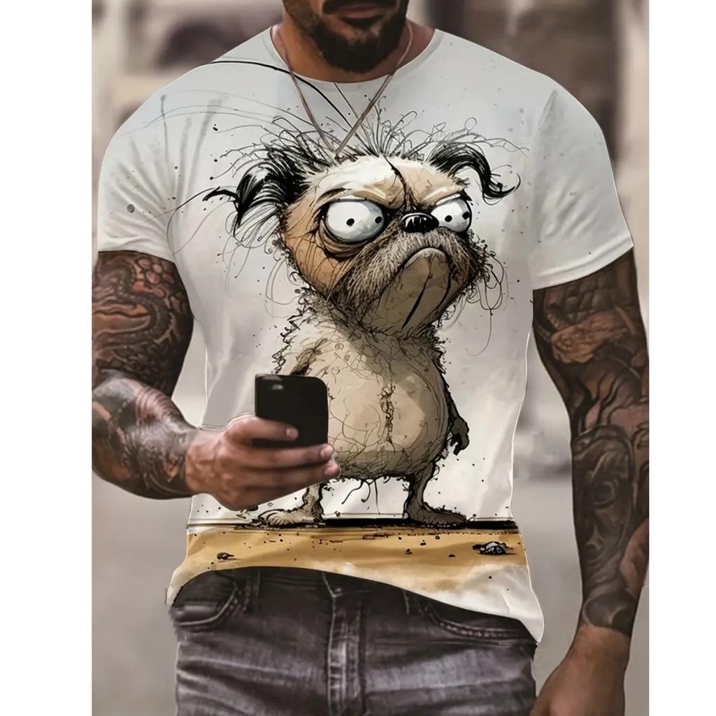 Summer Men's T Shirt Short Sleeve Animal Print Casual O-Neck Oversized Pullover Fashion Streetwear Male Clothing Cat T-Shirts