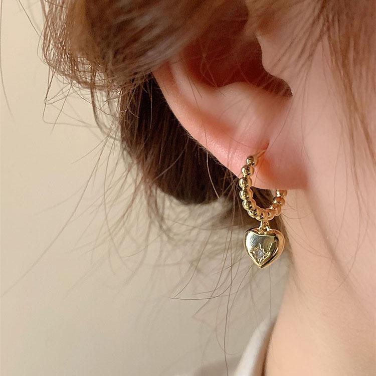 Hoop Gold Heart Earrings For Women Contemporary Geometric Circle Design