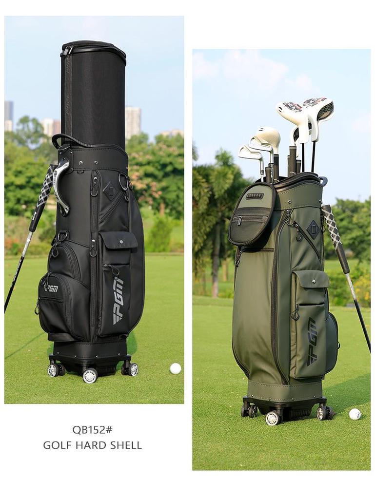 PGM Hard Shell Telescopic Golf Bag, Four-Wheel Push-Type, Waterproof, with Double Bag and Inverted Club Holder for Men and Women