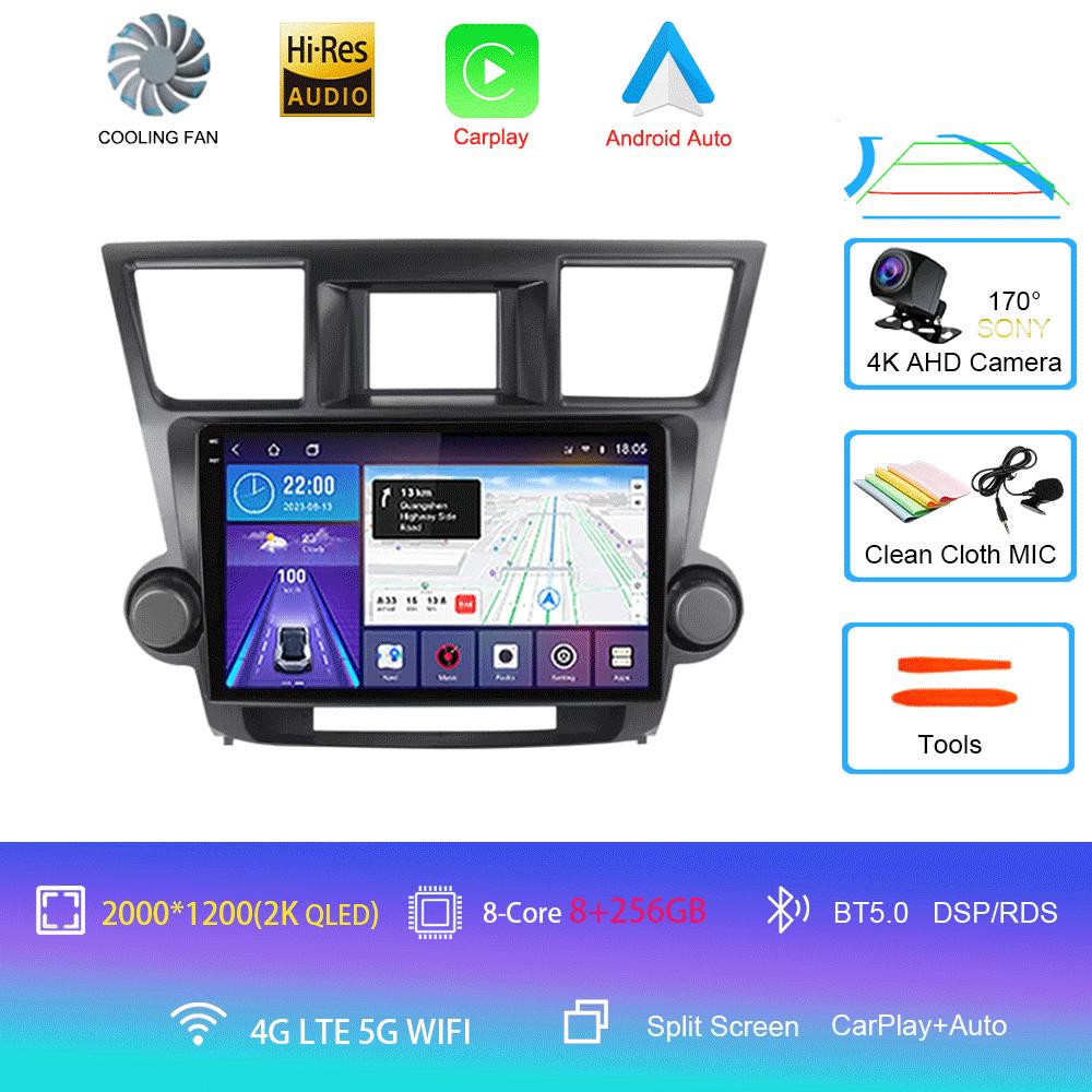 Android 14 Car Radio For Toyota Highlander 2 XU40 2007 - 2013 Multimedia Video Player Navigation GPS Carplay Android Auto 5G WIF