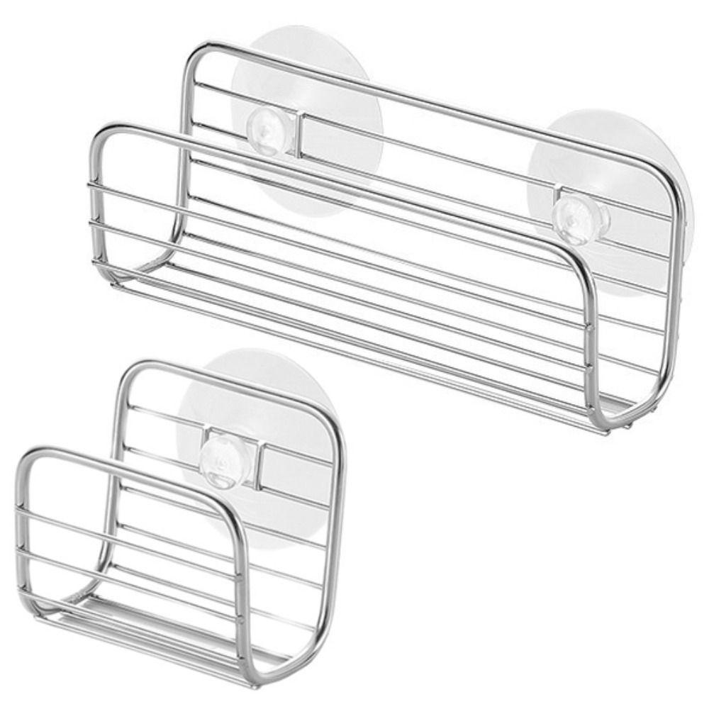 Stainless Steel Sink Storage Holder Suction Cup Dishcloth Stand Sponge Drain Rack Bathroom