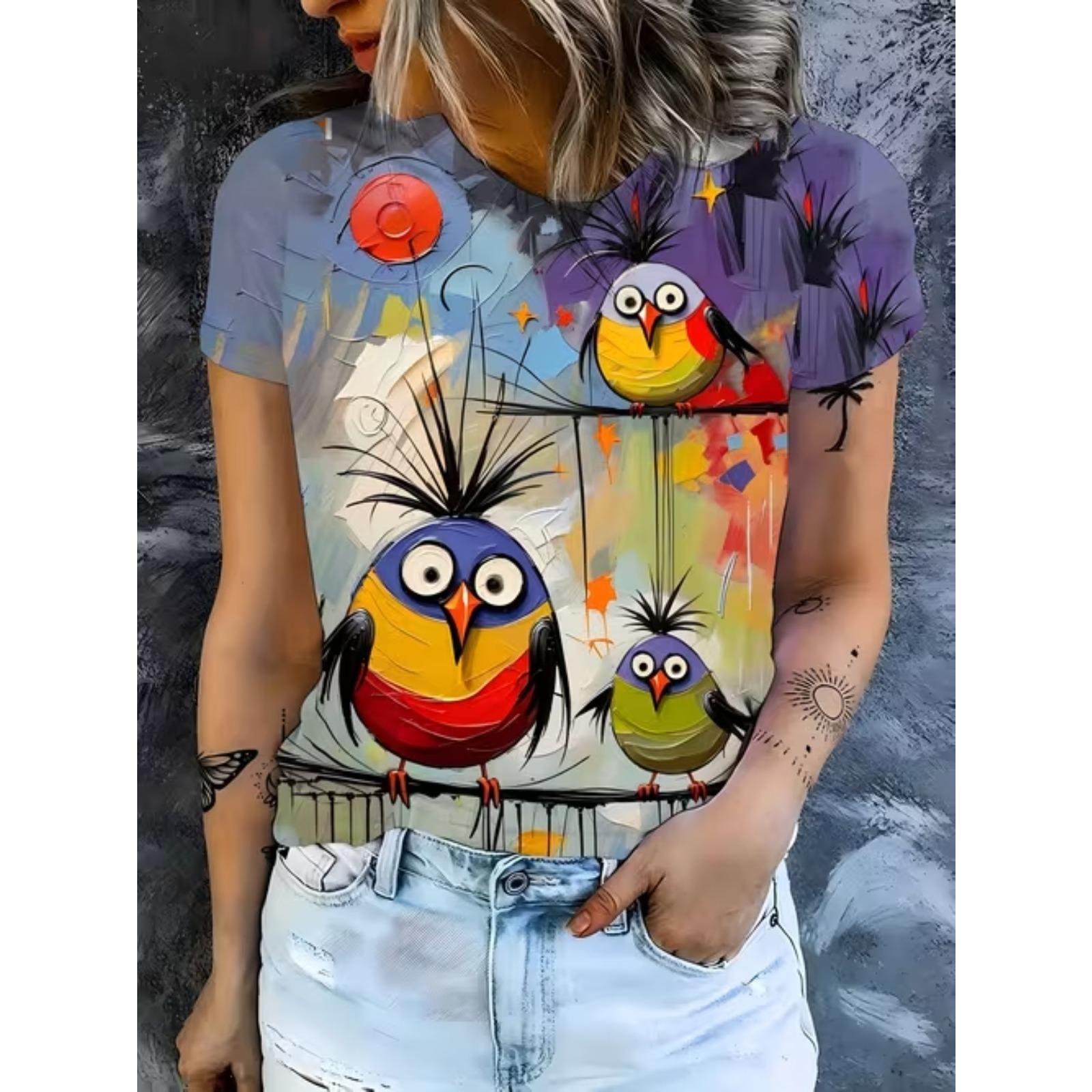 

Fashion Women Cartoon Print T Shirt Funny Casual O-neck Short Sleeves T-shirt Summer Female Tee Shirt XS серый