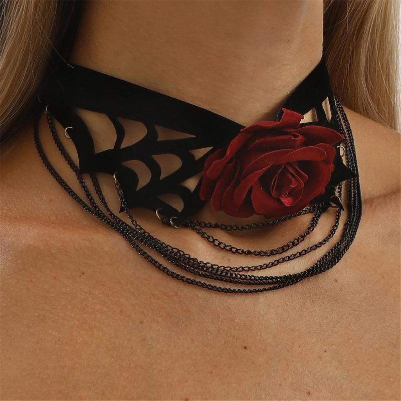 Weiche samtige mehrsträngige Fransen-Halskette Leichtes Spinnennetz-Design Kostüm-Party-Accessoire