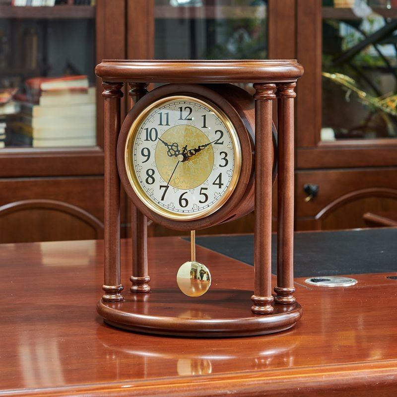Retro Table Clock Wooden Desk Watch Decorative Luxury Desktop Pendulum Clocks Aesthetic Silent Tabletop Watches Table Decoration