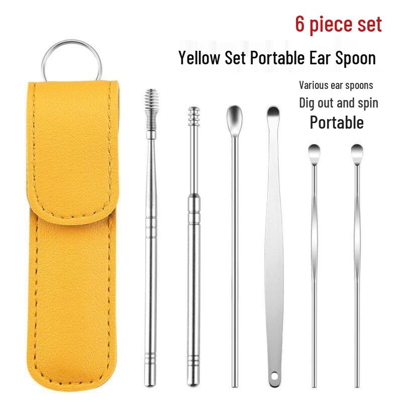 Portable 6-Piece Stainless Steel Earwax Removal Tool Set with Keychain