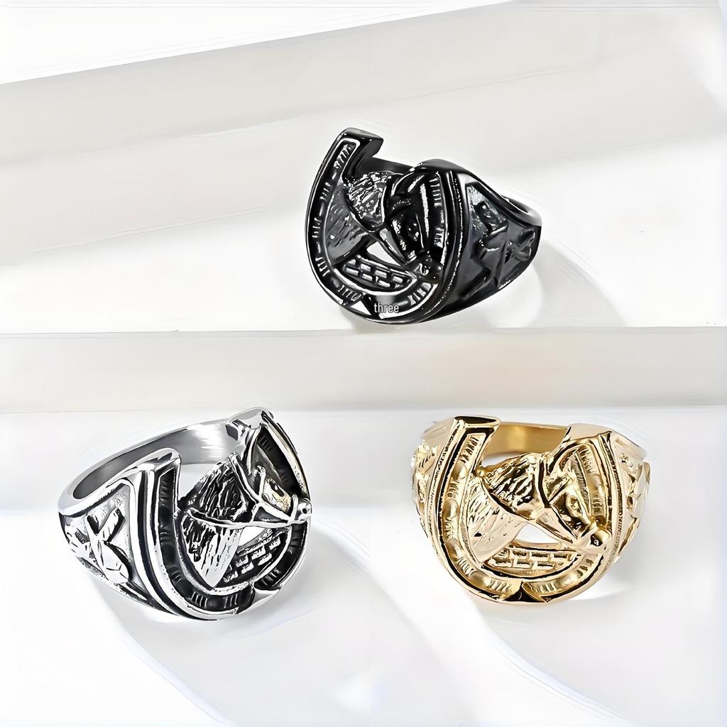 Men's Retro Equestrian Punk Style Stainless Steel Ring