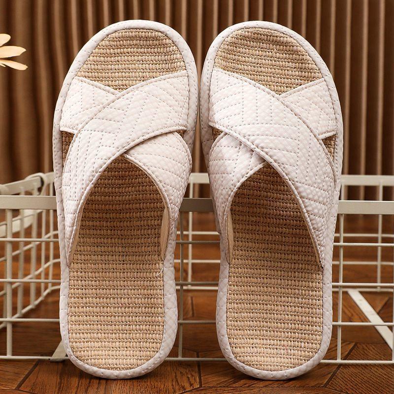 Men's non-slip beef tendon bottom linen slippers summer home indoor breathable sweat-absorbing soft bottom cool slippers thick bottom household