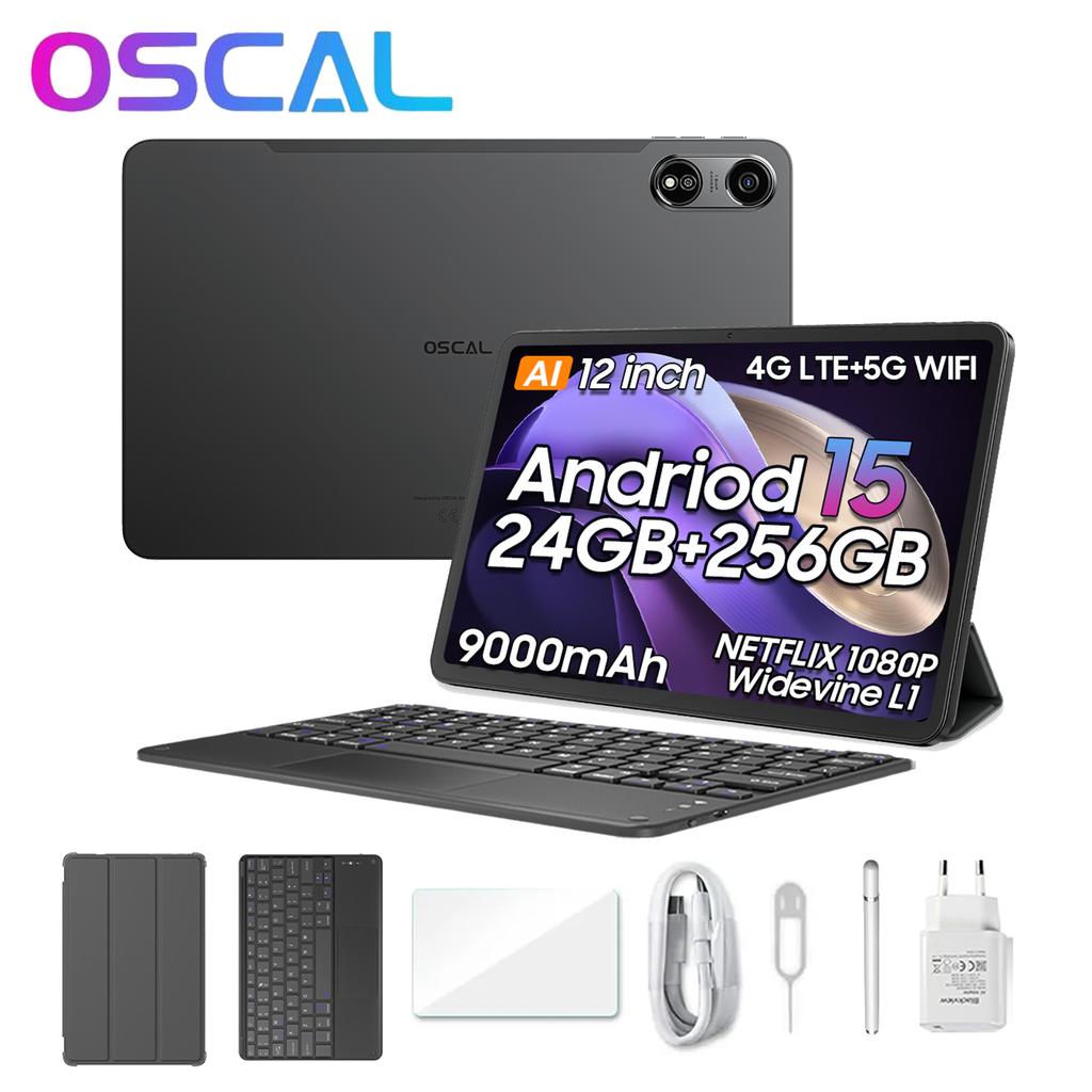 Oscal Tableta Pad 100 Android 15 de 8+16/12+24 GB, 36 GB de RAM, 256 GB de ROM, 9000 mAh