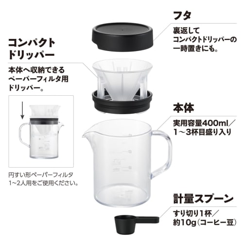 Strong 400 Coffee Server, Beaker, and Compact Dripper Set, Black, TW-3768