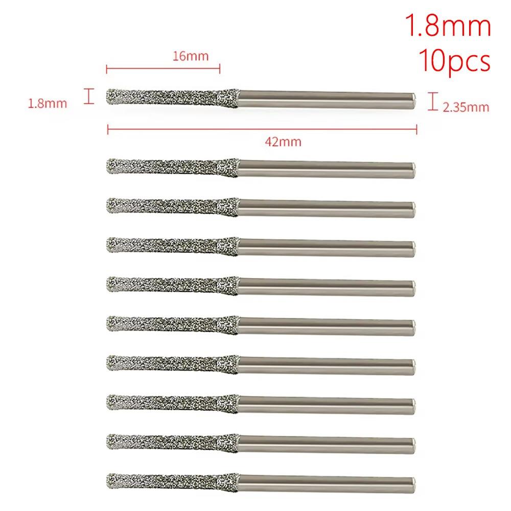 10Pcs 0.8-2.5mm Diamond Coated Drill Bits Silver Grinding Burr Bits  For Drilling Glass Woodworking