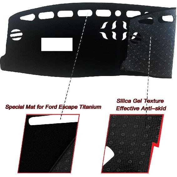 Dash Mat Cover Custom Interior Center Console Compatible with Ford Escape Titanium SUV 2020 2021 2022 Dashboard Mat Covers Accessories (with HUD)