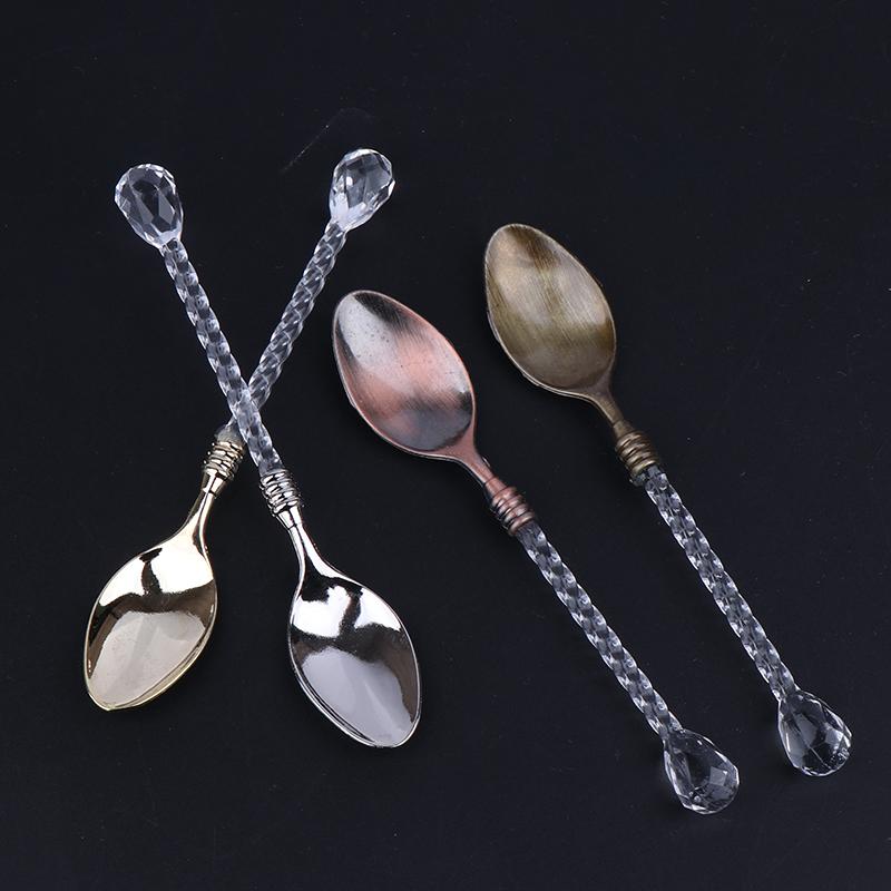 3*Crystal Handle Small Coffee Spoon Sugar Tea Dessert Cutlery Kitchen Tableware