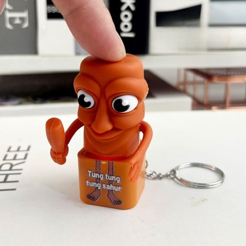 Toys Funny Tung Tung Tung Sahur Keychain Wooden Stick Man Button Keychain Luminous Pendant Stress Relief Toy Decor Gift Present