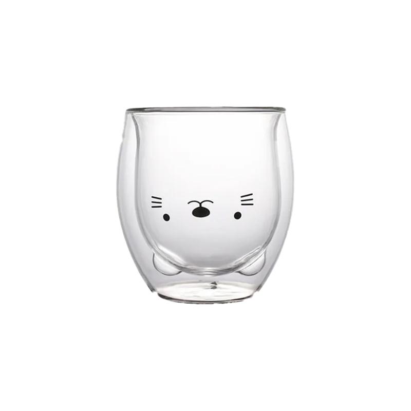 300ml Creative Double Wall Glass Mug Cute Beer Milk Coffee Cup Bear Cat Dog Animal Double-layer Glass Mug Valentine's Day Gift