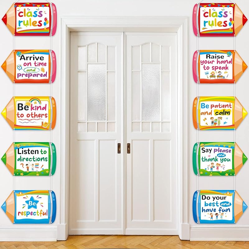 Pajean 10 Pieces Classroom Rules Posters Back to School Classroom Bulletin Board Decorations Motivational Porch Sign Set for Kindergarten Preschool