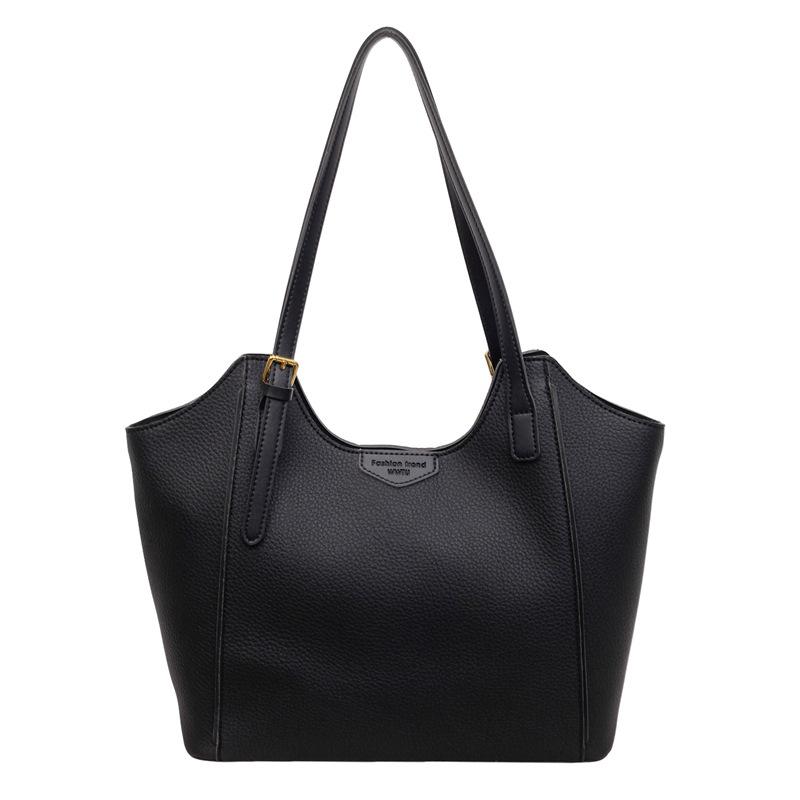 

Solid Color Leather Tote Bag with Dual Handles Large Capacity Shoulder Bag for Work and Daily Use чёрный