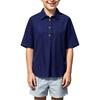 Boys Short Sleeve Shirt Cotton Linen Blend Lightweight Breathable Summer Casual Top with Button Placket and Classic Collar for Kids