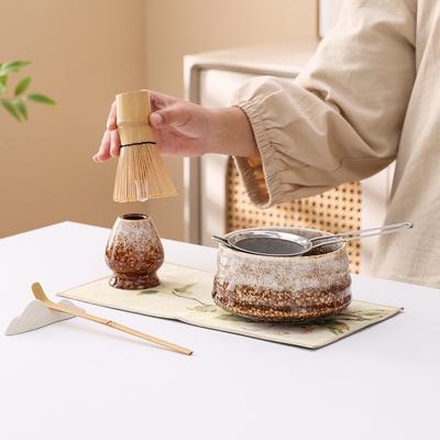 Japanese Matcha Tea Set Ceramic Chawan Bowl Whisk Holder Scoop Spoon Sieve Gift Traditional Tea Ceremony Kit for Home Restaurant