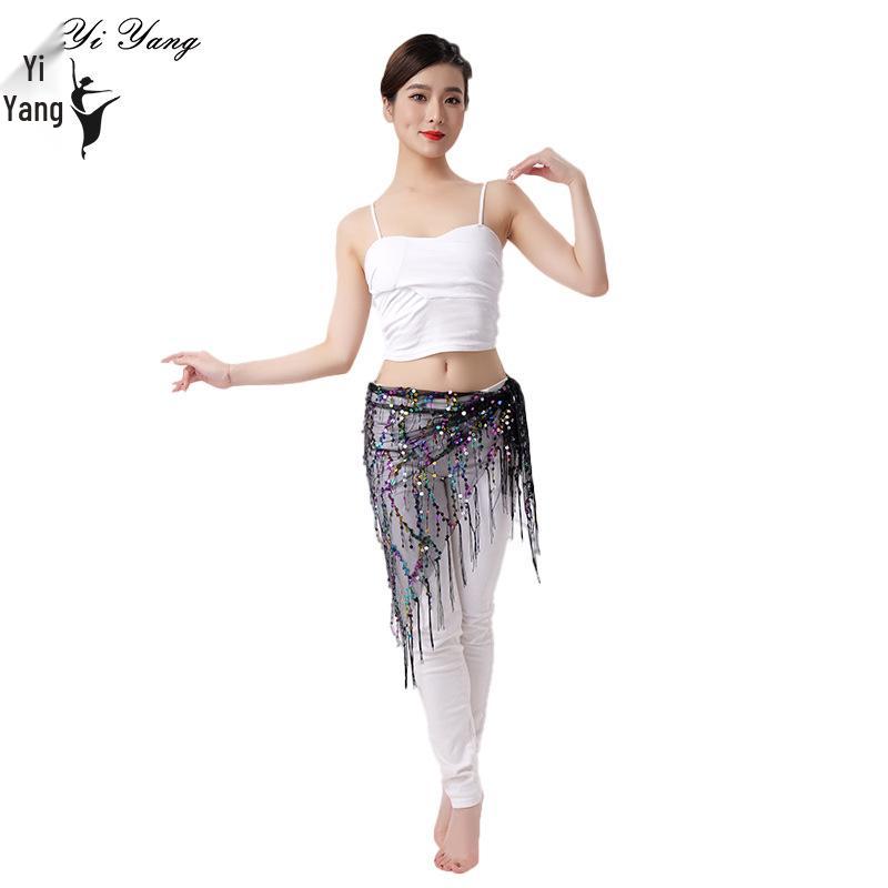 Sequin Tassel Belly Dance Triangle Scarf Waistband for Performance