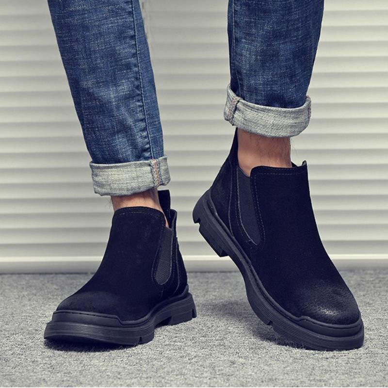 2025 Winter Men Shoes Fashion Plush Warm Boots Classical Cow Leather Casual Shoes Man Slip-on Chelsea Boots
