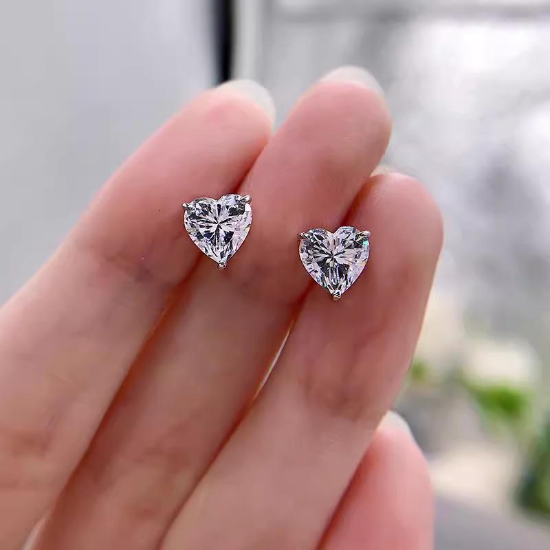 S925 Sterling Silver Moissanite Heart-Shaped Stud Earrings - Korean Style, High-End Jewelry
