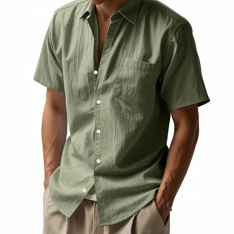Men's Linen Relaxed Fit Casual Henley Collar Short-Sleeved Shirt