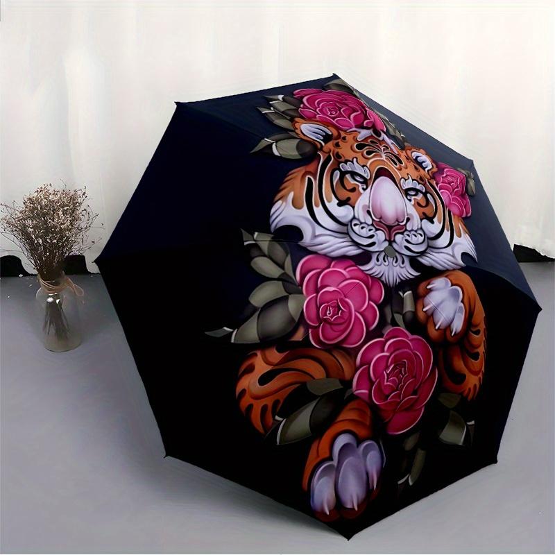 1pc Tiger Roses Automatic Opening/closing umbrella, Reinforced 8-Rib Construction, Compact Travel Umbrella yy250808134