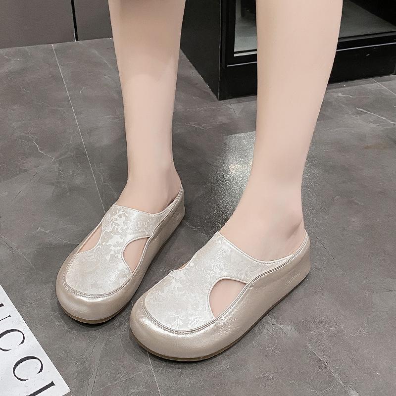 Small person, super high heel, hollow bag head, half slippers, women's summer wear muffin, thick sole to increase height, cool slippers, lazy shoes