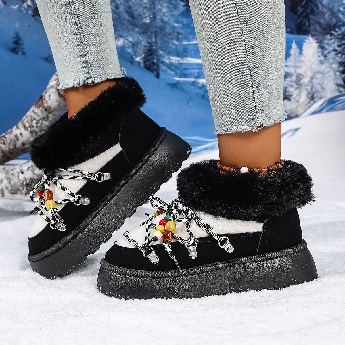 

Модные женские зимние сапоги 2025 года, новые, на толстой подошве, со шнуровкой крест-накрест, утепленные, средней длины, ботфорты до колена, теплая женская обувь 36 чёрный