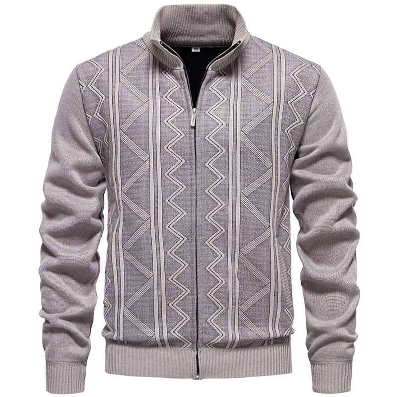 Pánský svetr Podzimní a zimní Stojáček Silný Teplý Plus Sametový Kardigan Svetr Žakárová Ležérní Bunda