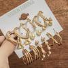 Stylish 6-Piece Geometric Alloy C-Shaped Hoop Earrings Set for Women