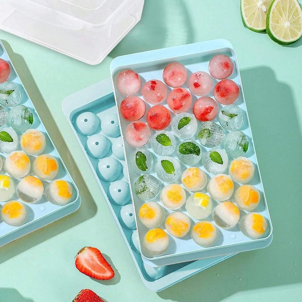 Round Ice Cube Tray Set 3 Trays 1 Ice Bin And Scoop Upgraded Ice Trays Circle Ice Cube Mold Tray for Cocktail Whiskey Coffee