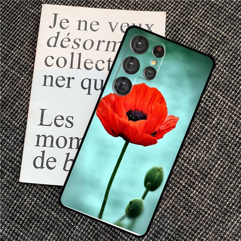 Red Corn Poppy Flower Case For Samsung Galaxy S25 S26 Ultra S20 S21 S22 S23 S24 Ultra S10 Plus S25 FE Back Cover