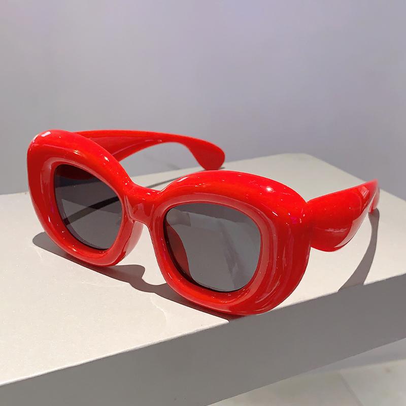 KAMMPT Inflated Rim Square Sunglasses Stylish Vintage Solid Color Eyewear Trendy Designer Women Shades Outdoor