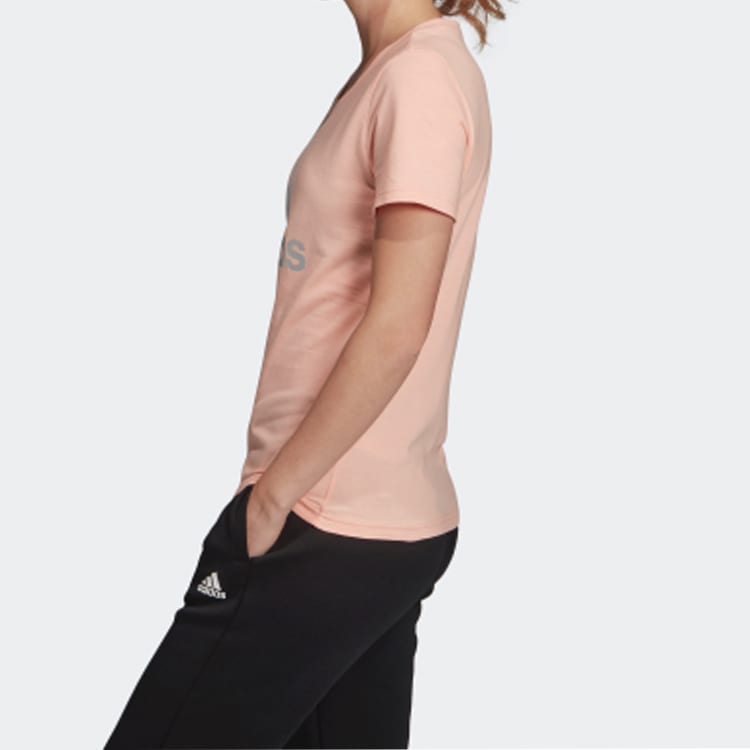 adidas T Shirts Women's Pink Crew Neck Moderate Straight Fit FM9448