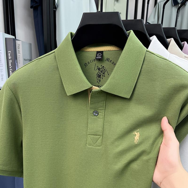 STORN Sommar Broderad Krage T-shirt för Herrar, Casual, Business, Kortärmad Pikétröja, Kortärmad Topp