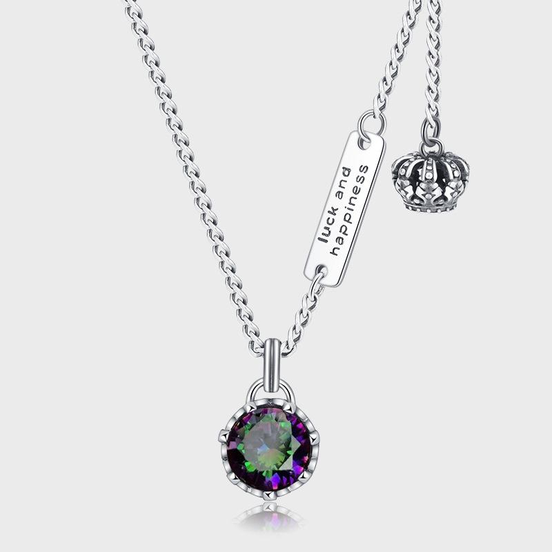 S925 Sterling Silver Crown Retro Necklace Women's Brand Letter Niche Design Premium Clavicle Chain
