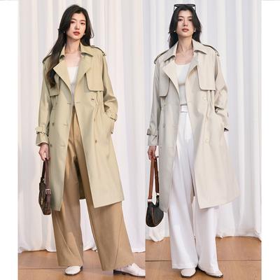 Korean Classic Casual Style, Simple and Adjustable Waist and Thin Long Trench Coat for Women