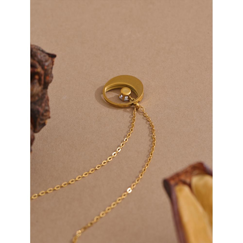 Yhpup Natural Shell Zirconia Moon Round Chic Pendant Necklace Korean Style Daily Jewelry Waterproof Accessories Gift