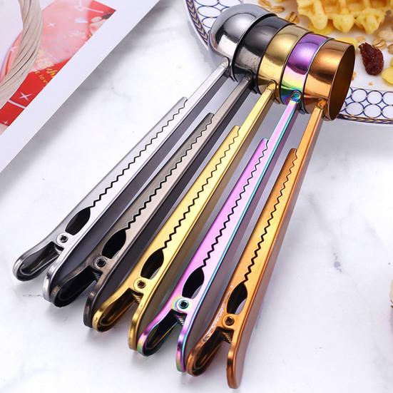 2-in-1 Löffel und Beutelclip, Messlöffel aus Edelstahl, Multifunktionaler Pulverversiegler für Milchkaffee, Luftdichter Clip